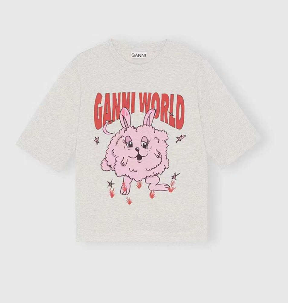 

23ss Ganni Women Designer T shirt Beach Tees Letter Print Pullover Loose Short Sleeve Tops Women, Gray2