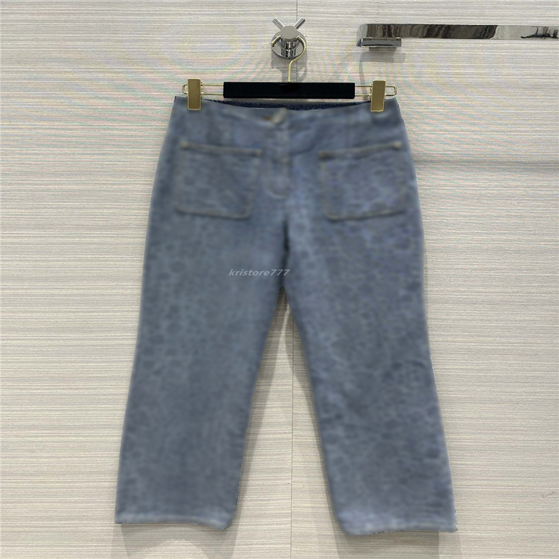 

23SS Fw Women Designer Jeans Pants With Camellia Letter Pattern Female High End Milan Runway Brand Cowboy Casual Jersey Jogging Outwear Denim Straight Long Trouser, Customize