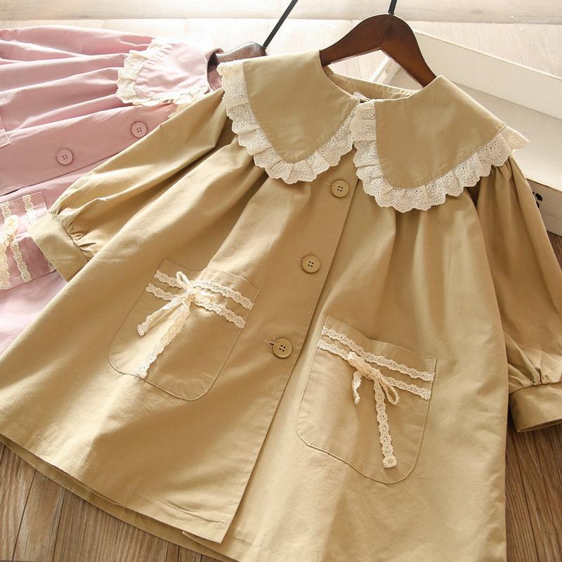 

Coat 2023 Spring Girls Lace Lapel Windbreaker Trench Wholesale 2-7years Old, Khaki