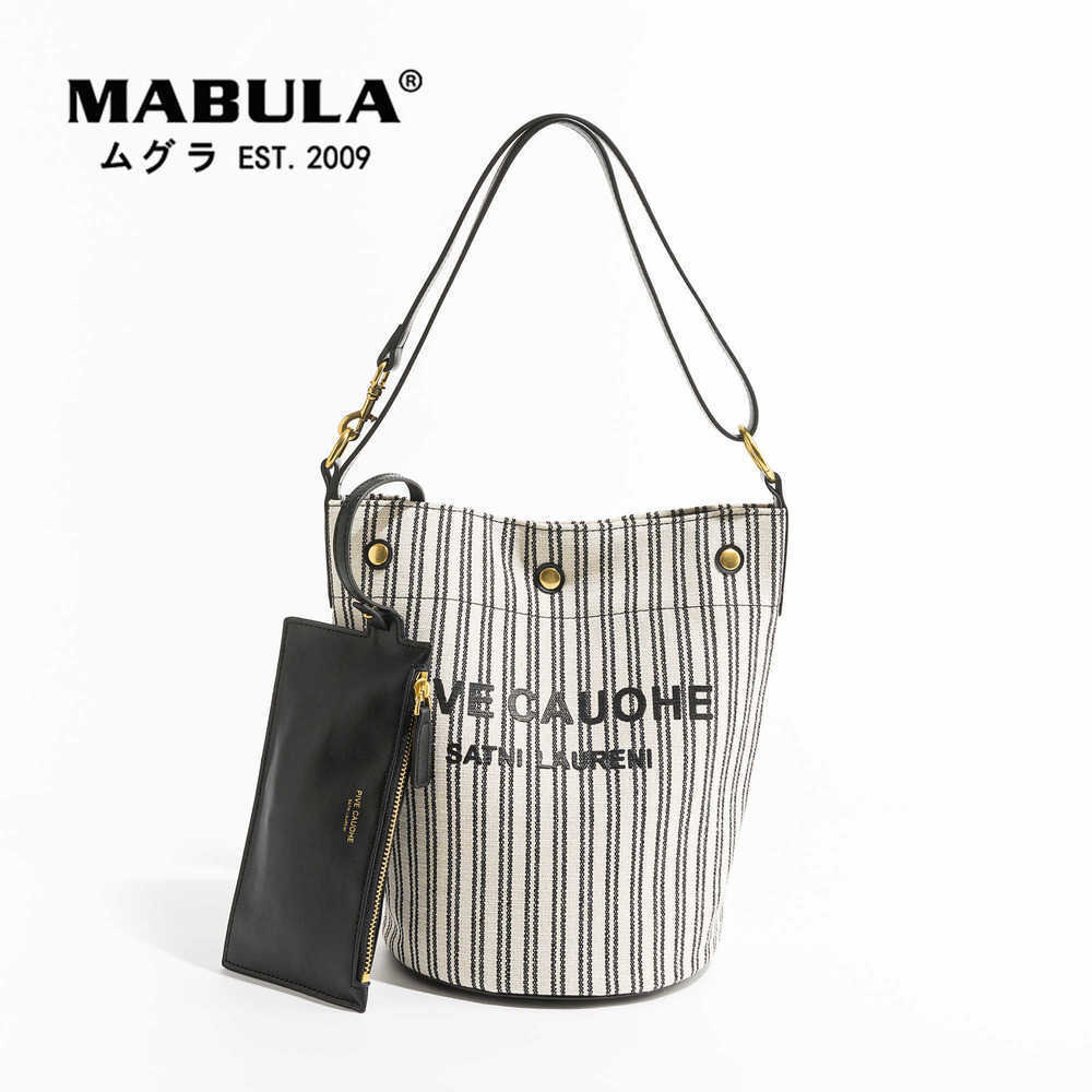 

Striped Print Canvas Bucket Crossbody Bag for Women Fashion Small Hobo Shoulder Purse Set Casual Top Handle Handbag 230315, Beige