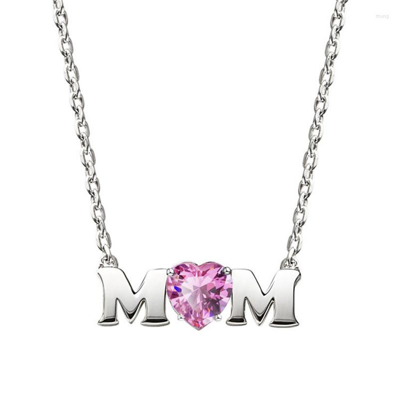 

Pendant Necklaces Hainon Pink Crystal Heart Necklace Birthday Gifts To MOM Fashion Elegant Chain Silver Color Jewelry