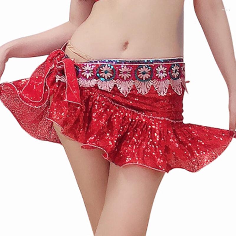 

Stage Wear Embroidered Costume Accessories Shinning Sequins Belt Women Belly Dance Hip Scarf Short Skirts Sparkly Wrap, Black