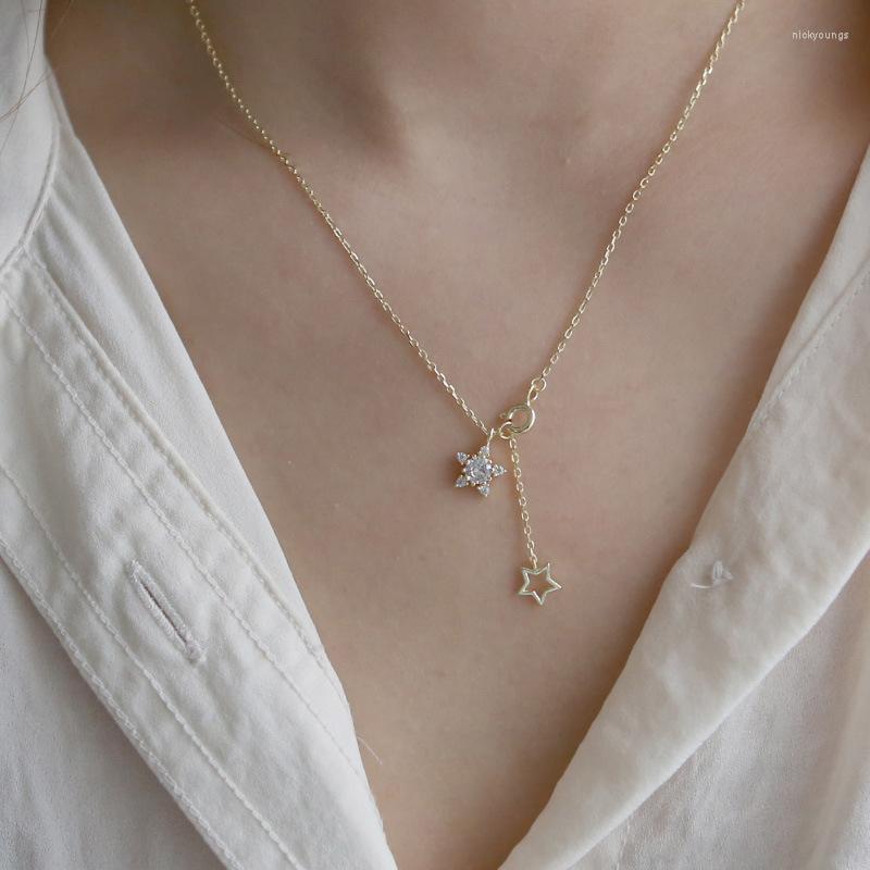 

Chains Sam Panda Silver Color Star Necklace For Women Girl Gift Shining Zircon Pendant Tassel Temperament Wholesale