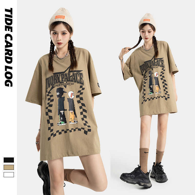 

TIDE CARD LOG Men's Wear | Summer New Short T-shirt Street Cartoon Print Loose Fashion Couple, Black