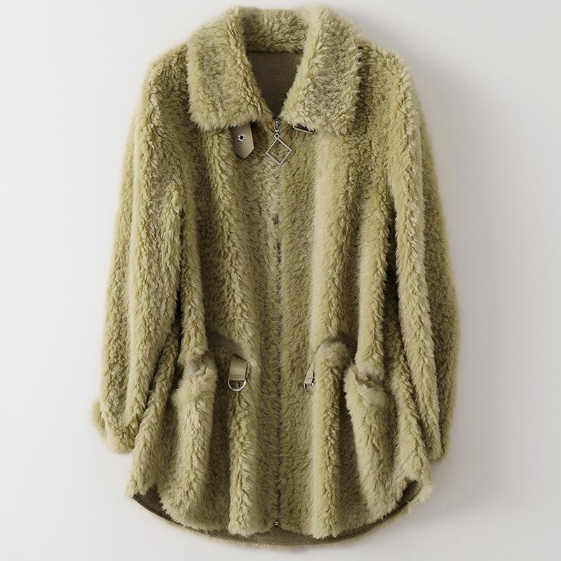 

Women' Fur & Faux Winter Fashion Real Sheep Cape Coats For Women Long Wool Jacket Yellow Natural Collar Casual OverCoat Female Luxury, See chart