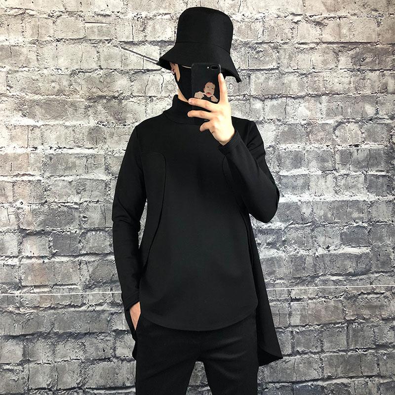 

Men' T Shirts Men' Autumn Loose High Collar Logo Fitting Irregular Short Front And Long Back Casual Black Large Size T-shirt