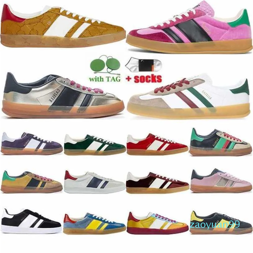 

2023 Designer Shoes For Men Women Gazelle Pink Yellow Light Suede White Striped Flats Plate-forme Leather Shoe Fashion Sneakers Woman Train