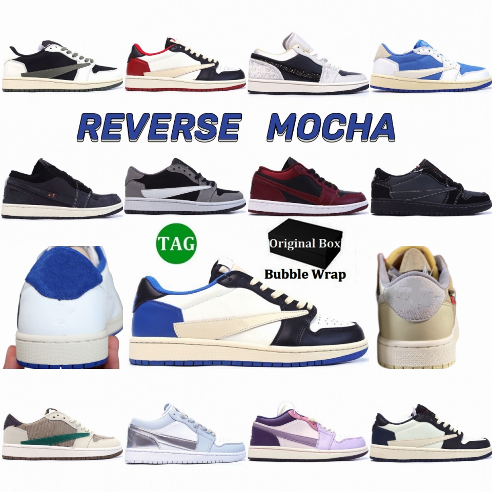 

Top Jumpman Basketball Shoes Trav1s Sc0tts 1 Low Black Phantom Reverse Ts Sp Men Low Designer Shoes Military Blue 1s Sail Black Shy Pink Women Outdoor Sneakers with Box, 26