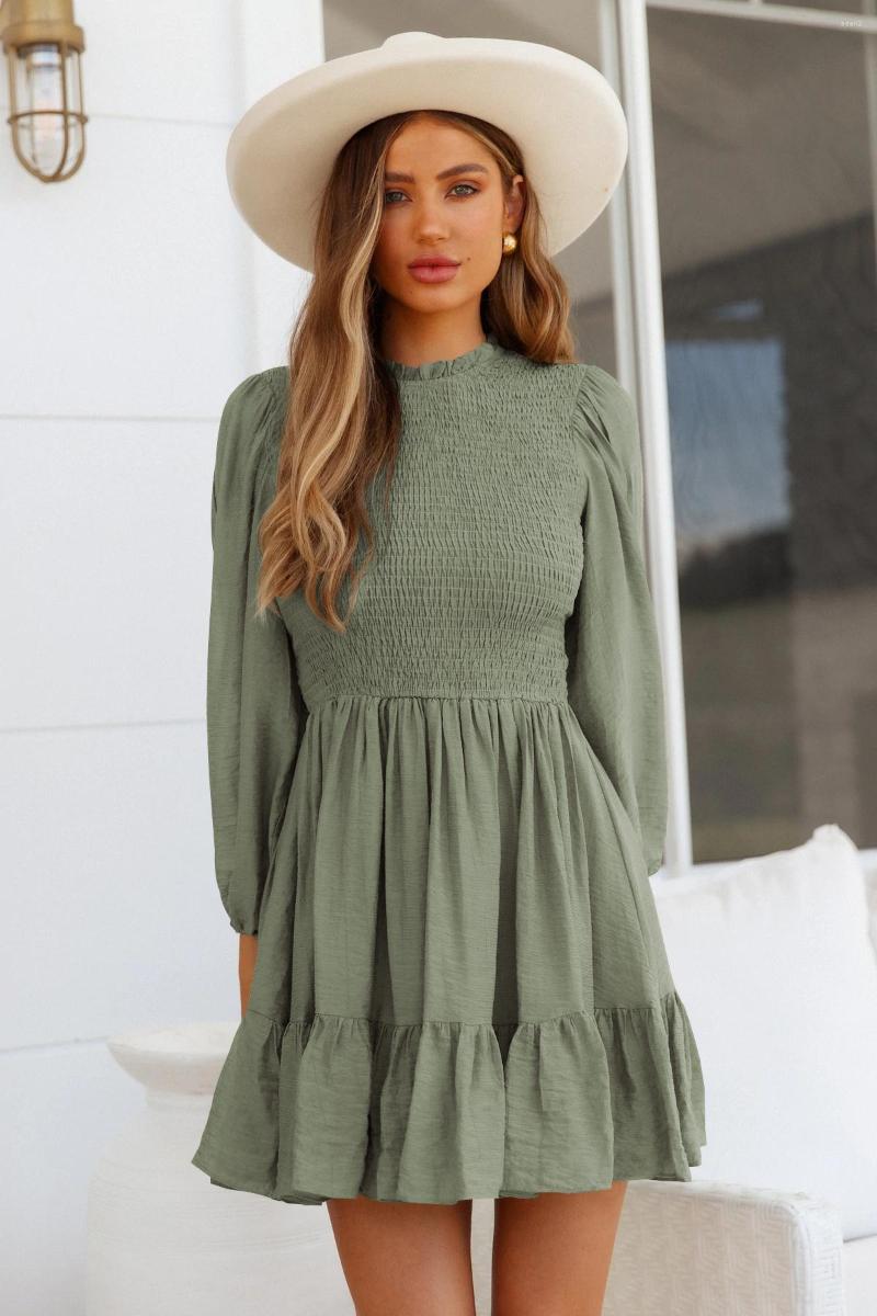 

Casual Dresses Spring/Autumn Women Dress Elegant Long SLeeve Ruffles MIni Female Evening Party Clothing, Lavender