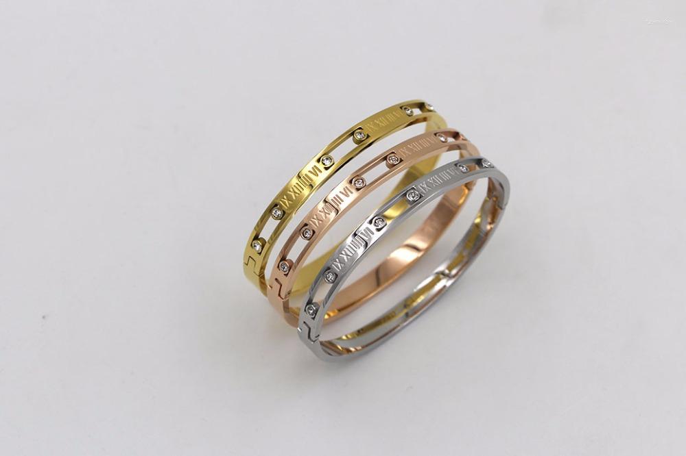 

Bangle Fashion Stainless Steel Luxury Better Rose Gold Color Hollow Crystal Roman Numerals Bracelet Women Xmas Gift