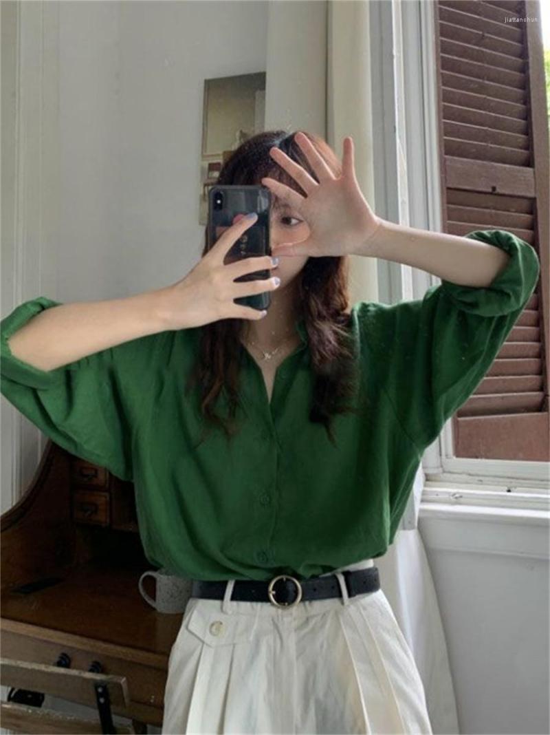 

Women' Blouses Women Spring Autumn Style Shirts Lady Casual Long Sleeve Turn-down Collar Kearon Blusas Tops DF4689, Green