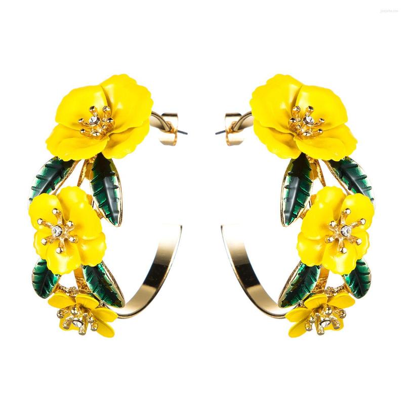 

Hoop Earrings Jouval Sweet Flower Big Gold Open Circle For Women Bridal Bohemian Wedding Hoops Ear Ring Brincos Fashion Jewelry