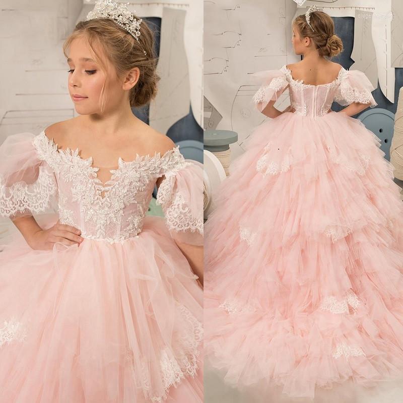

Girl Dresses Pink Princess Dress Puffy Flower A-Line Comunion For Wedding Robe Ceremonie Fille