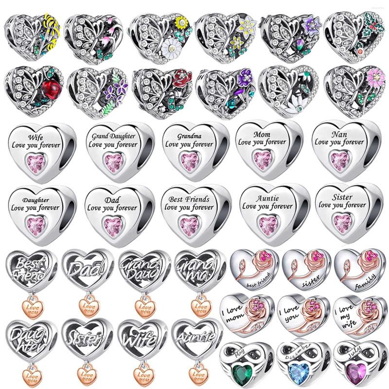

Loose Gemstones 925 Silver Flower Beads Charms Plata De Ley Original 12 Months Heart Shape Bead Mom Sister Friend Charm For Bracelet Jewelry