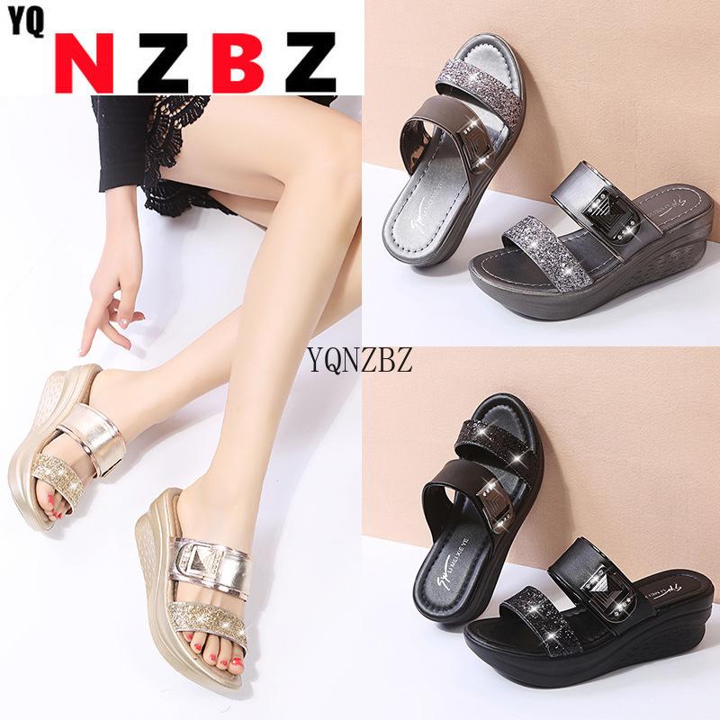 

Slippers 2023 Plus Size Summer Women Beach Thick Bottom Wedges Solid Outside Ladies Sandals 5.5cm High Heels Sexy Womans Slides, Gray