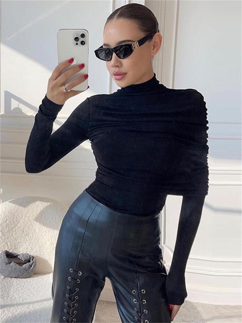 

Women' Two Piece Pants Tossy Sparkle Long Sleeve Bodysuit Top Black Skinny Slim Overalls Ladies Elegant Double-Layber Mesh Body Tops For