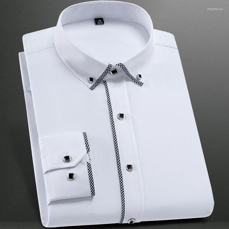 

Men's Dress Shirts Fashion Stand Collar Long Sleeve Slim Fit Soft Comfortable Social Men Party Wedding Male Tuxedo White, A8807