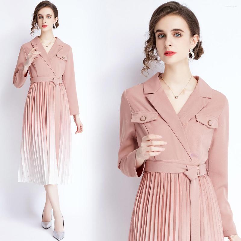 

Casual Dresses WTIANYUW Women' 2023 Notched Neck Pleated Dress Draped Lace Up Bow A Line OL Elegant Work Wear Business Vestidos, Pink