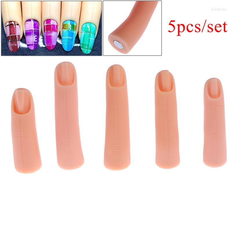

False Nails 5Pcs / Set Flexible Soft Plastic Mannequin Model Finger Painting Practice Tool Nail Art Fake Hand For Training Salon, Picture shown