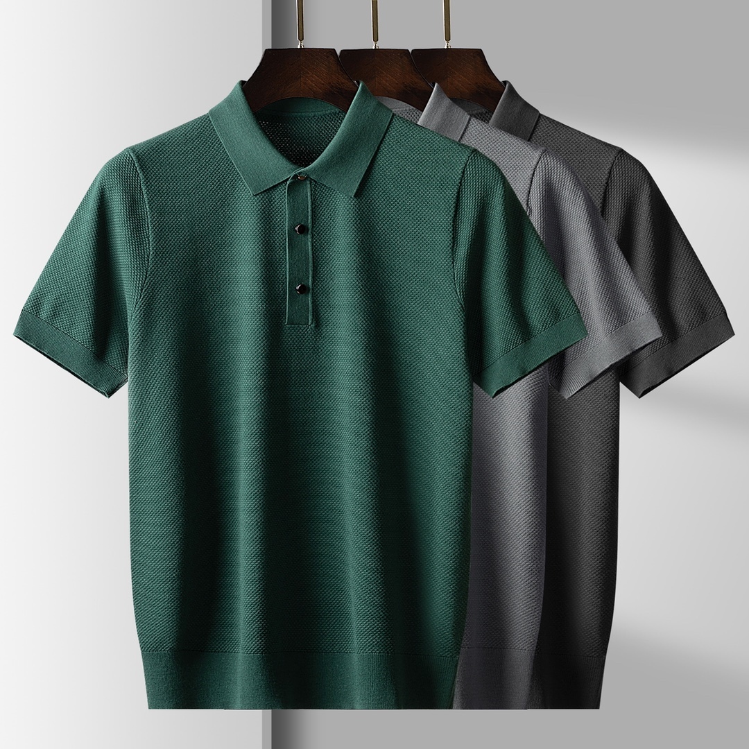 

Men's Polos autumn men's business Casual Short Sleeve polo T-Shirt 230317, Gray