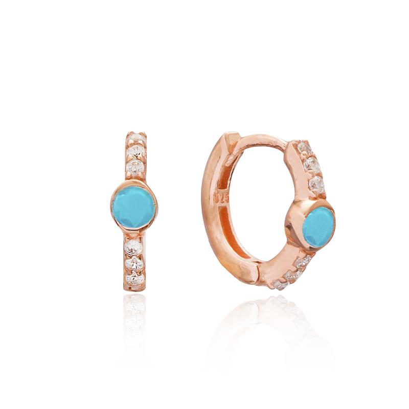 

Hoop Earrings Silver Turquoise Stone Earring Minimalist Design Turkish Handmade 925 Sterling SPENTA Jewelry & Huggie