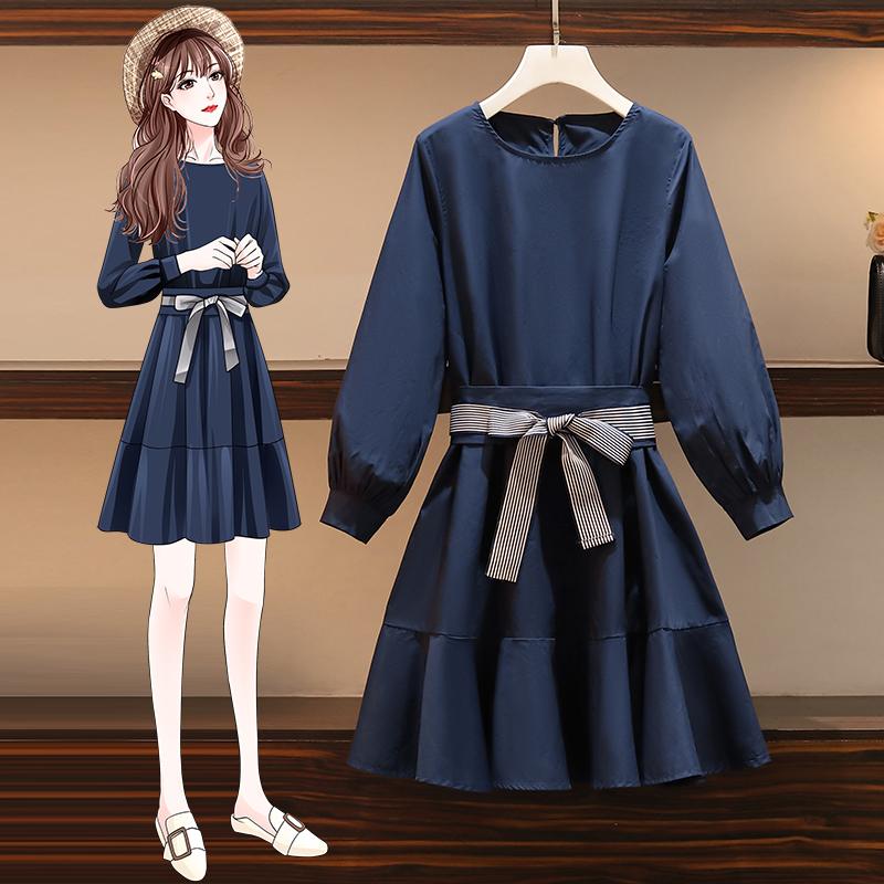 

Party Dresses EHQAXIN Plus Size Women's Summer Autumn Elegant Sweet Striped Bow Lace-Up Long-Sleeved Ruffled Casual Dress -3XL, Navy blue