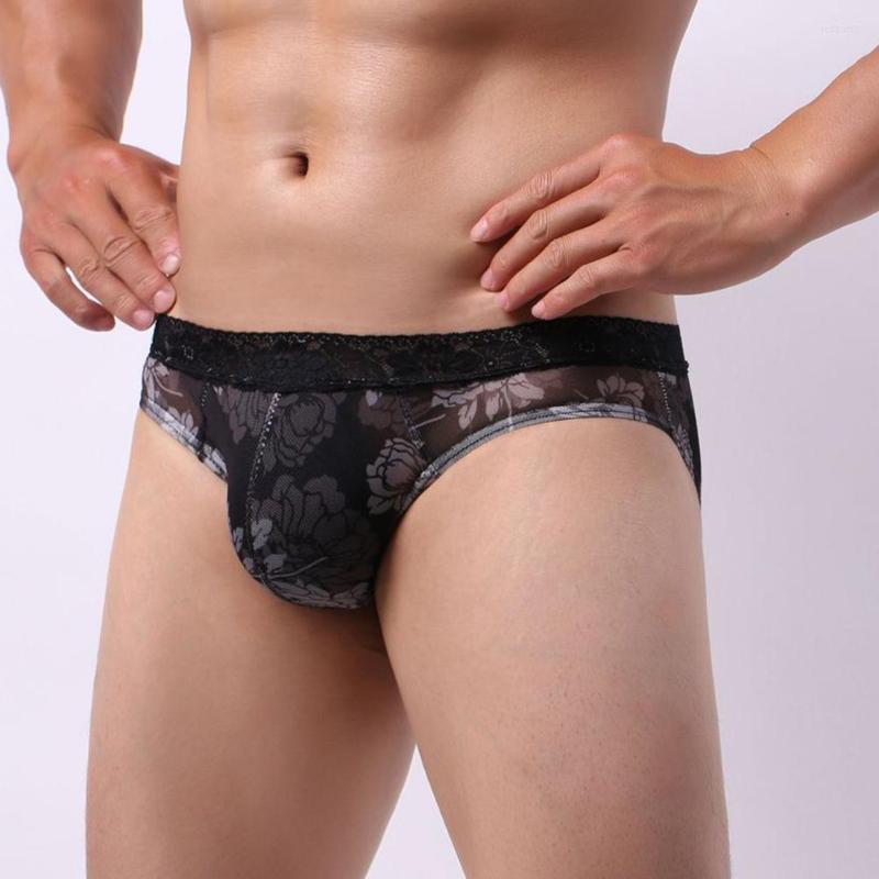 

Underpants Men Sexy Lace Briefs See-Through Underwear Sissy Pouch Panties Mens Low Rise Lingerie Erotic Hombre, Red