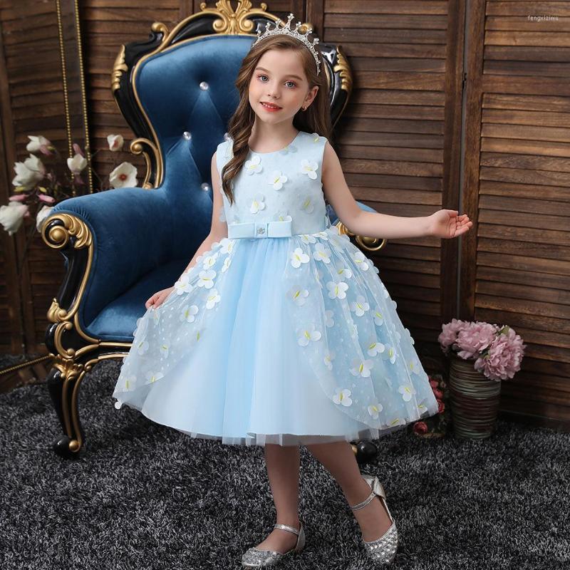 

Girl Dresses Korean Catwalk Costumes Baby And Toddler One-year-old Dress Children Floral Princess Sleeveless Flower, 1-white