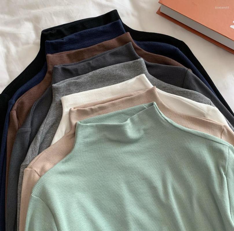 

Women's T Shirts Soft Comfortable Warm Half High Neck Bottoming Shirt Women's Autumn And Winter Slim Solid Color Long-Sleeved Top, Picture color