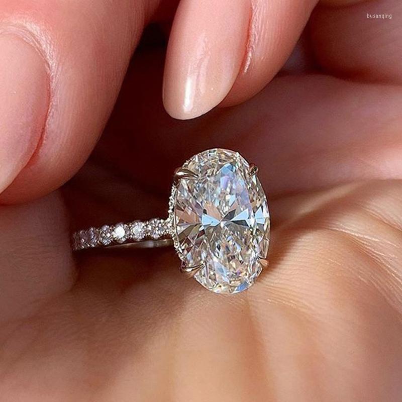 

Wedding Rings Brilliant Oval Finger Ring Band Dazzling CZ Stone Four Prong Setting Classic Anniversary Gift For Wife Girlfriend