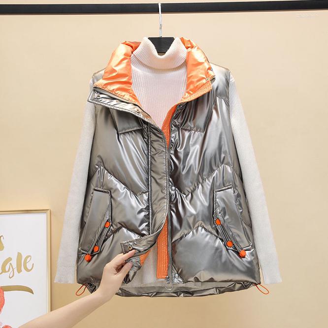 

Women's Vests 2023 Autumn Winter Women's Down Cotton Vest Girls' Versatile Student Bright Fabric Warm Casual Outdoor Coat Gray, Black