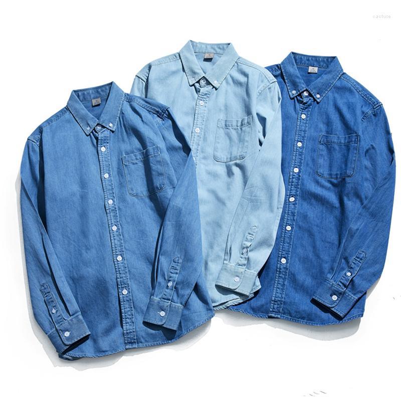 

Men's Casual Shirts High Quality Men's Cotton Denim Shirt Four Seasons Business Fashion Long Sleeve Jean Jacket Male Classic Brand Tops, Dark blue