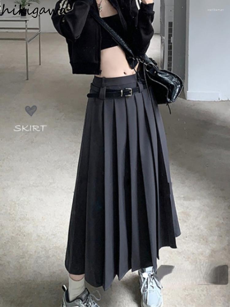 

Skirts Ropa Mujer Fashion For Women High Waist Slim Fit Belt Long Jupe Pleated Y2k Skirt 2023 Faldas De Moda, Khaki