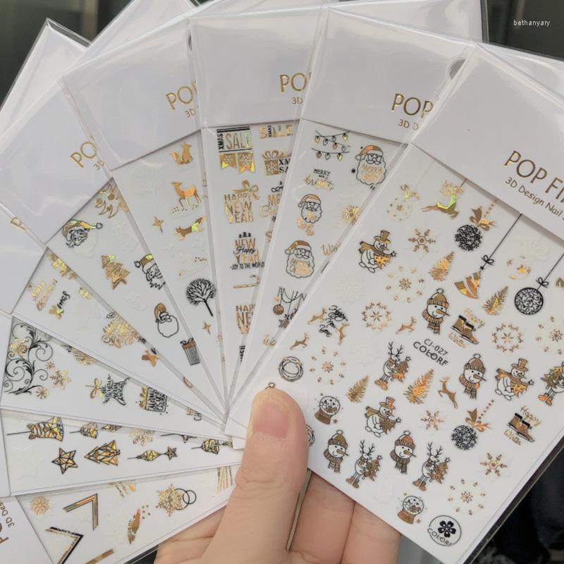 

Nail Stickers 3D Christmas Snowflakes Glitter Gold White Winter Design Santa Claus Elk Xmas Polish Manicure Decals, 01