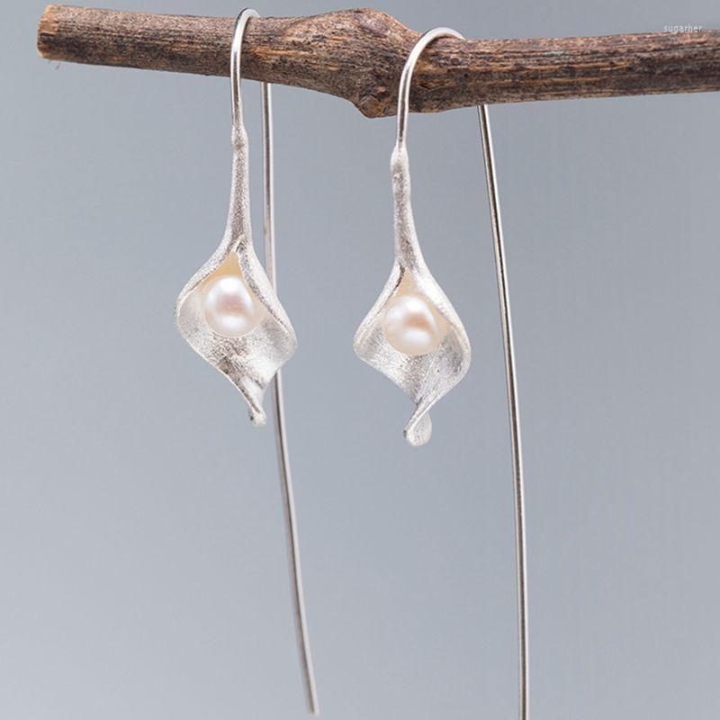

Dangle Earrings 925 Sterling Silver Freshwater Pearl Calla Lily Ear Hook Retro Chinese Style Flower Drop Wholesale 2023 EH087