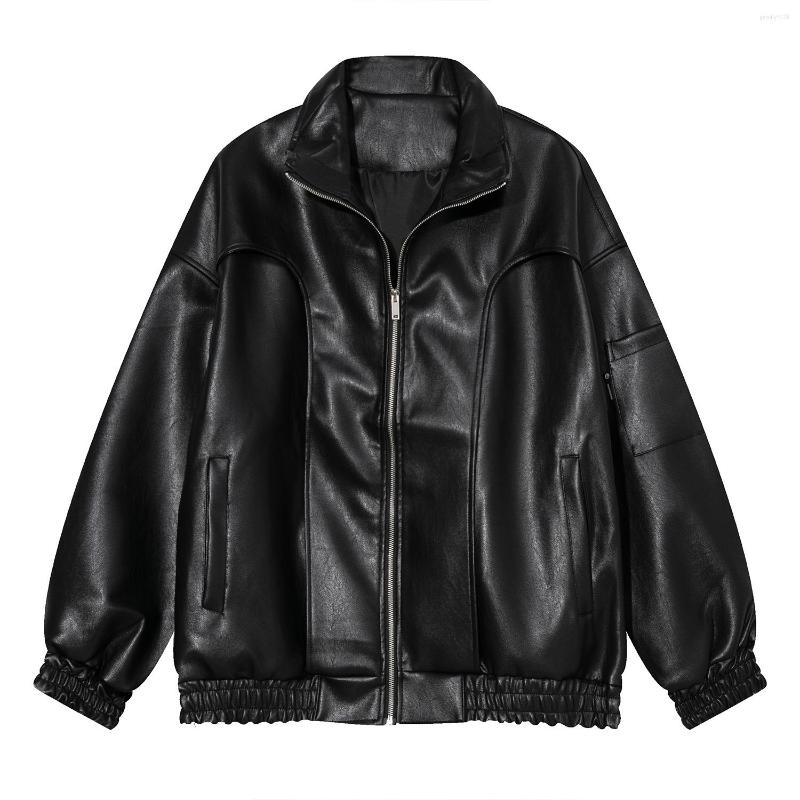

Men's Jackets Spring Greeen Coats Chic Casual Loose Jacket Korean Style Zipper Men's PU Leather Black Simple Trendy Lapel