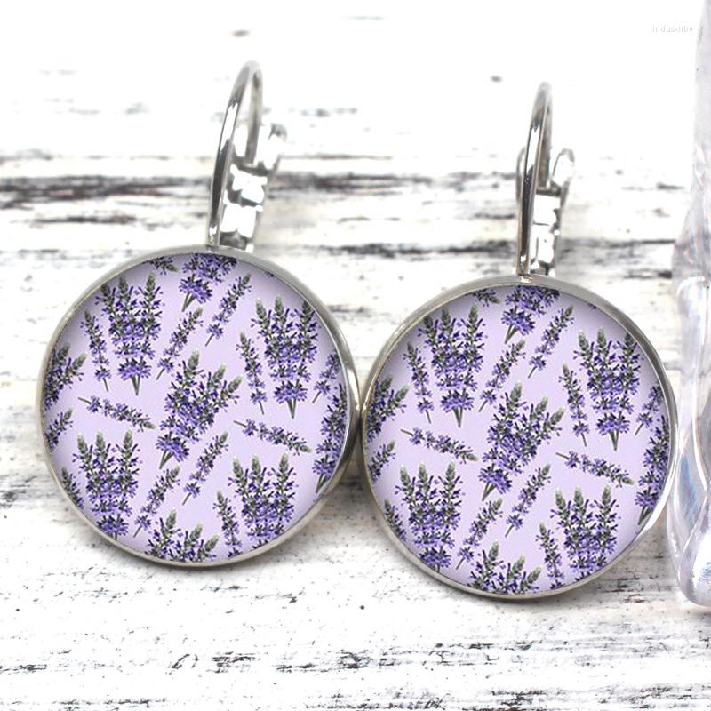 

Dangle Earrings Fashion Beautiful Purple Lavender Charm Ladies Flowers Round Glass Convex Dome Jewelry Souvenir Happy