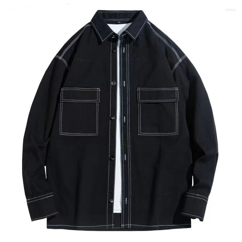 

Men's Casual Shirts 2023 Spring Cotton Men's Tooling Korean Loose Fashion All-match Jacket Autumn Japanese Business Simple Long Sleeve, Black