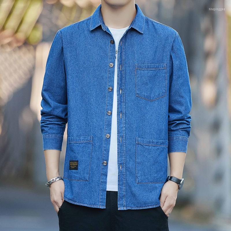 

Men's Casual Shirts Korean Style Loose Men's Cotton Denim Shirt 2023 Spring Autumn All-match Long-sleeved Thin Jean Jacket Classic Brand, 805-dark blue