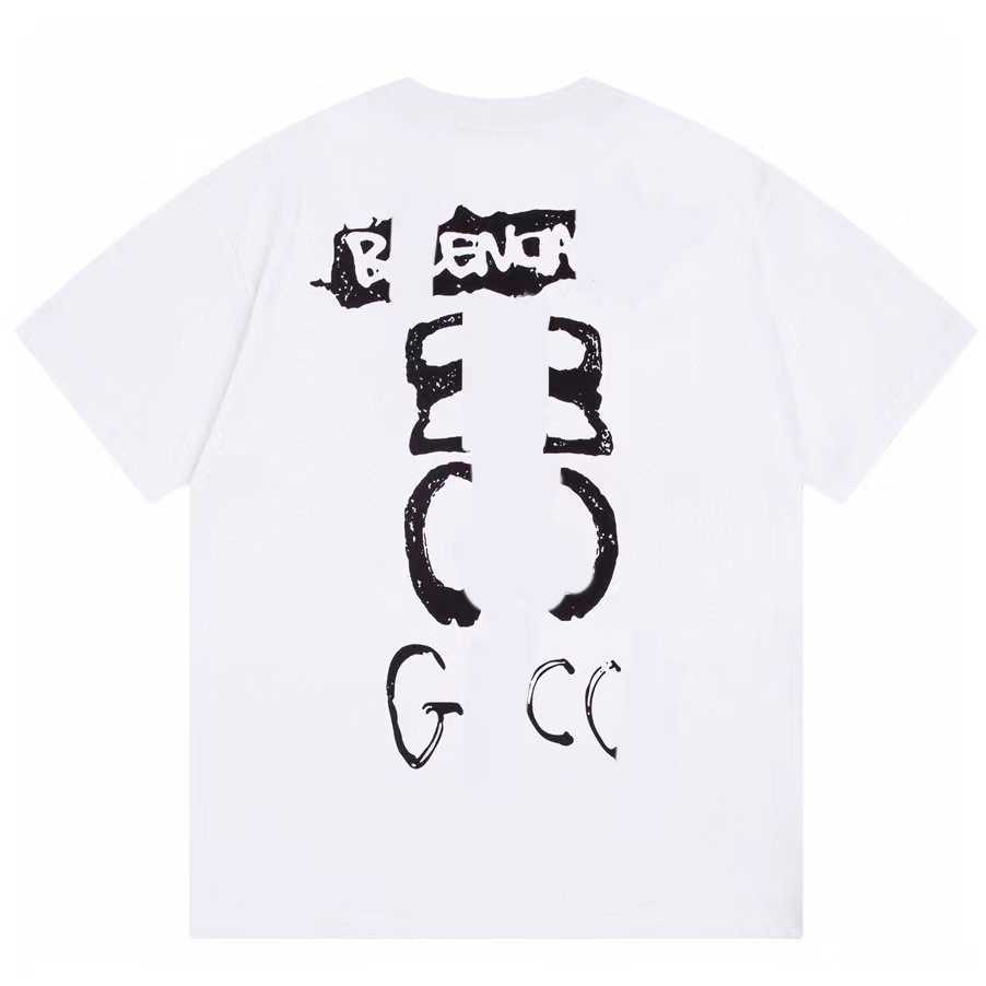 

High-end quality GU Gujia pure cotton short-sleeved round neck T-shirt trend loose front and back letters versatile Tee unisex top, White
