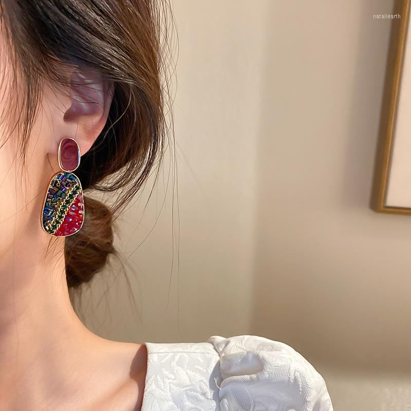 

Dangle Earrings Fashionable Silver Needle Drops Of Oil The Crystal Geometric Ms Wedding Birthday Traveling Commemorative Gifts