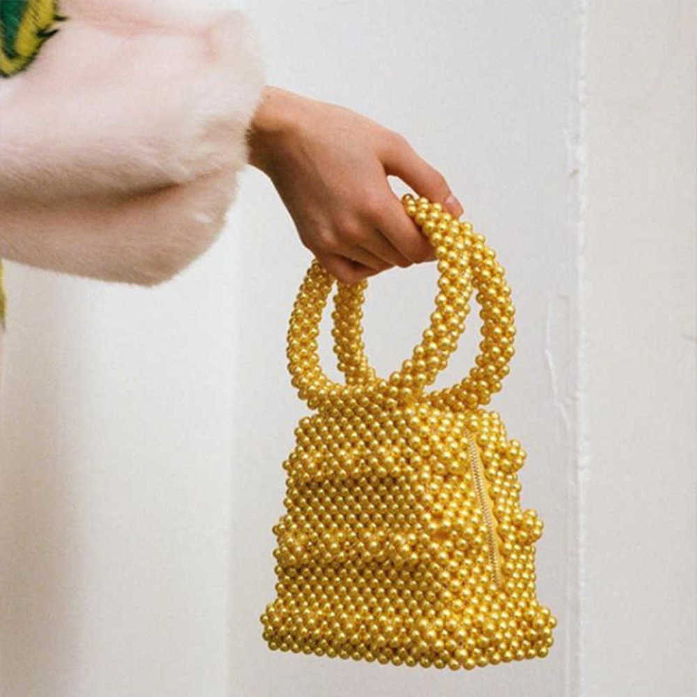 

Korean women's portable pearl chrysanthemum fashion bag artificial beading new dinner trend 230304, Yellow5