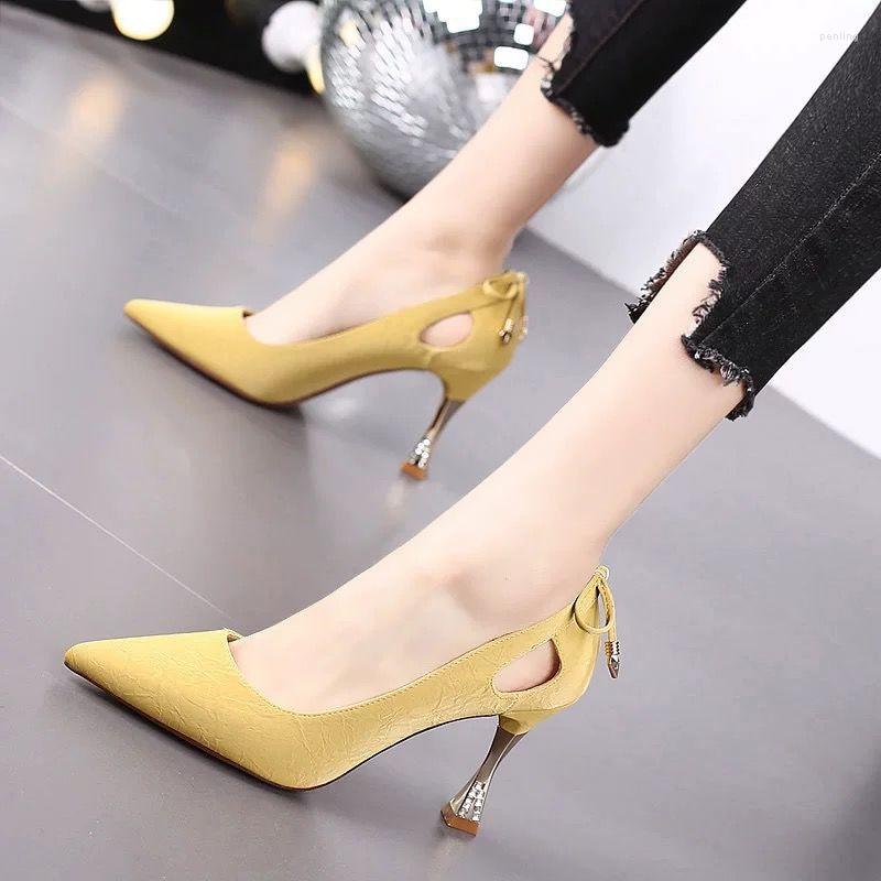 

Dress Shoes High-heeled Stiletto Women's 2023Spring European And American Style Wild Net Red Professional Single Women, Yellow 6cm