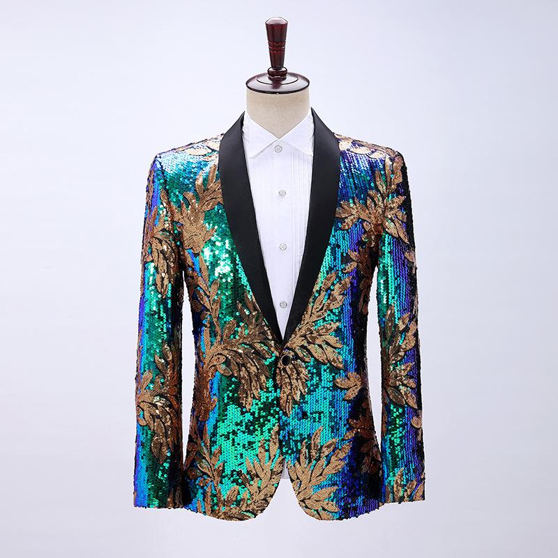 

Men's Suits & Blazers Suit With Sequin Dress Casual Style Slim Fit Dance Color Matching Four Seasons Star Concert Costume, Green