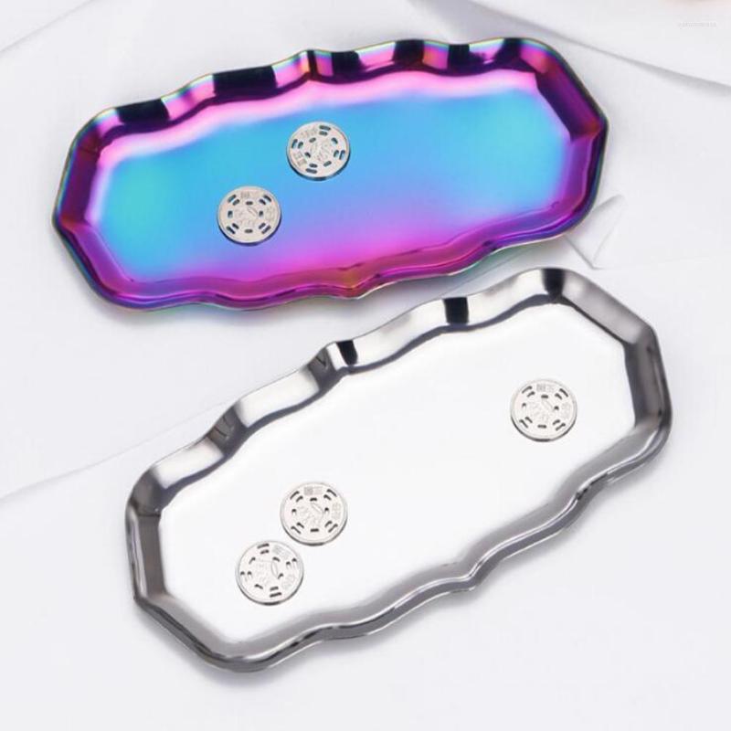 

Jewelry Pouches Stainless Steel Wavy Storage Display Tray Cake Plate Desktop Organizer