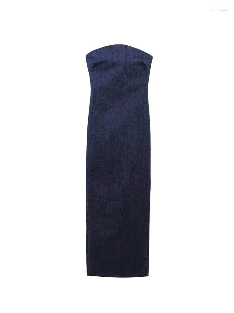 

Casual Dresses Sexy Strapless Backless With Zipper Split Dress Party Blue Denim For Women Clothes Nlzgmsj Woman's Evening, Picture shown