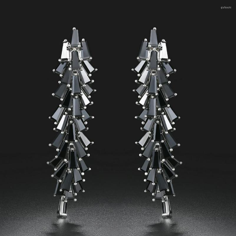 

Dangle Earrings ZHOUYANG Drop For Women Bohemia Bazaar Layered Long Tassel Black Crystal Silver Color Fashion Jewelry Party Gift E361
