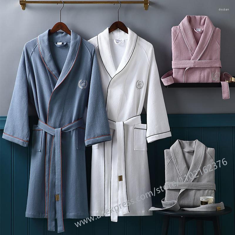 

Men's Sleepwear Brand Supply Waffle Bathrobe For Men Spring Autumn Normal Thick Pure Cotton Absolute Bath Robe Mens Home El Dressing Gown, Lapel gray green