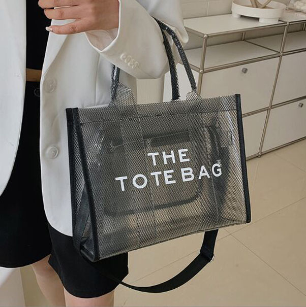 

Shopping Bags Shoulder Bags PVC Clear Large Capacity Marc Branded The Tote Designer Casual Mesh Purses Jelly Transparent Women Hand Clutch R230317, 35*25*14cm