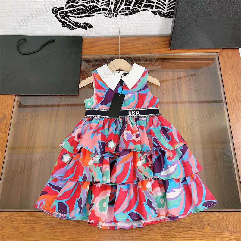 

Designer Children Dresses Summer Spring Fashion Casual Classic Print Cake Dress Sleeveless Polo Dress Textured Cotton Lining Infant Girl Clothing, 10